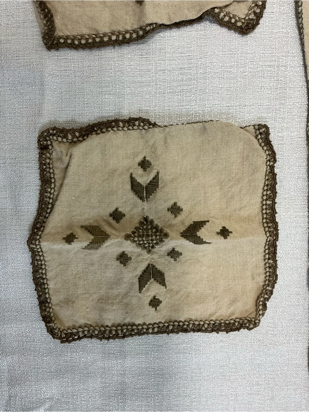 VTG Hand Woven Linen Runner Coasters Set Hardanger Ukrainian Folk Art Embroidery
